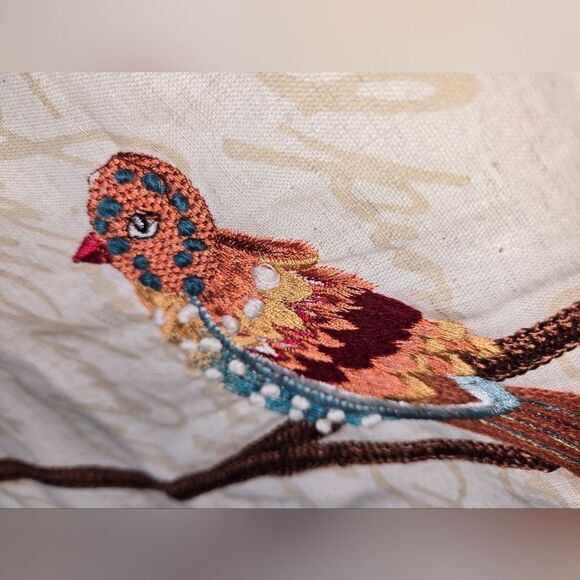 Fall Pier 1 Table Runner w/ embroidered birds 48x13.5 - Picture 3 of 11